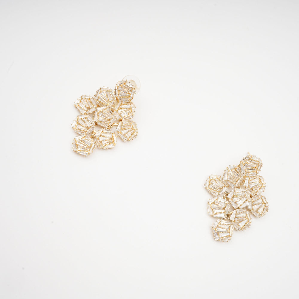 Gold Cluster Earrings with Baguette Crystals