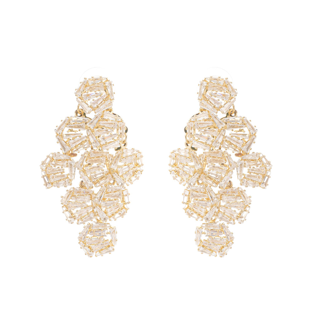 Gold Cluster Earrings with Baguette Crystals