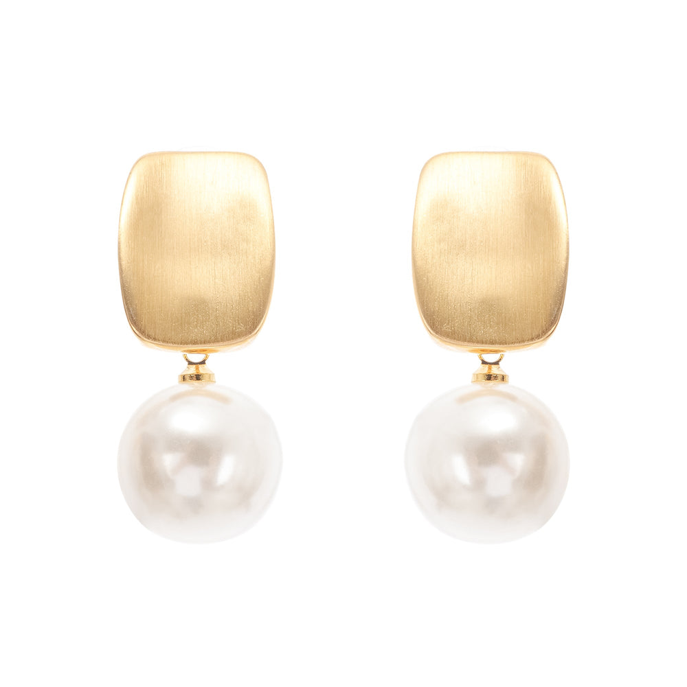 Matte Gold Earrings with Pearl Drop