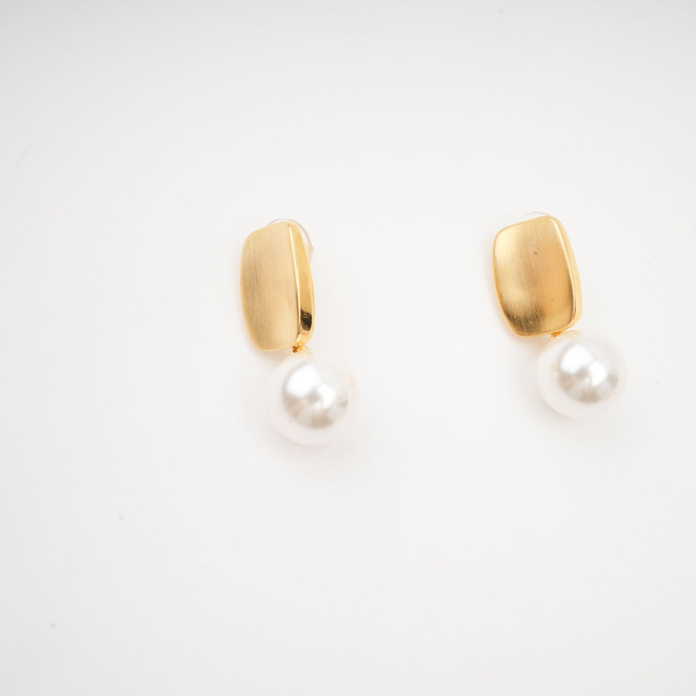 Matte Gold Earrings with Pearl Drop