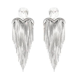 Crystal Top Long Fringe Drop Earrings