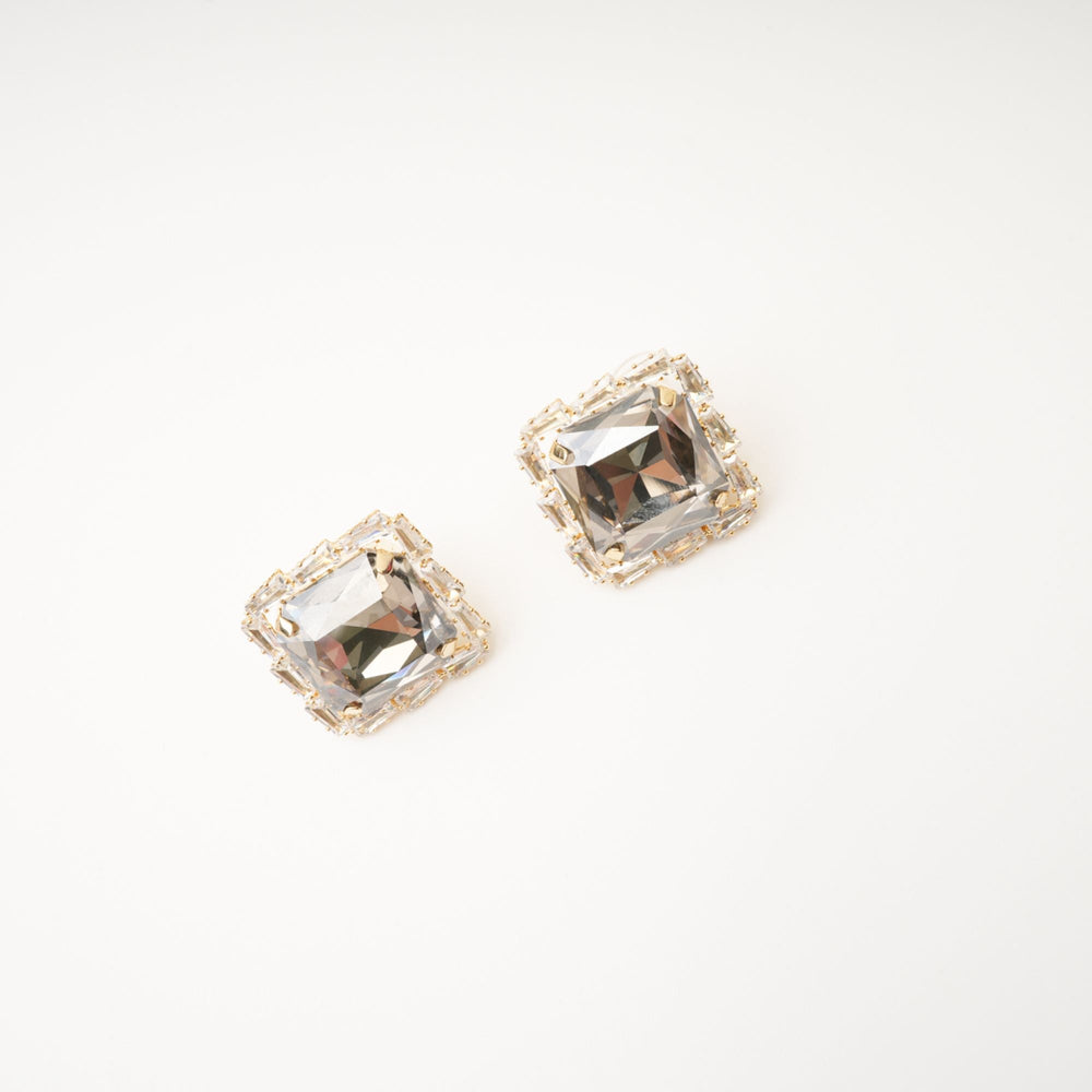 Square-Cut Crystal Statement Gold Earrings