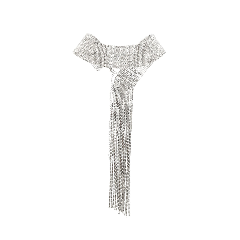 Crystal Fringe Tie Choker Necklace
