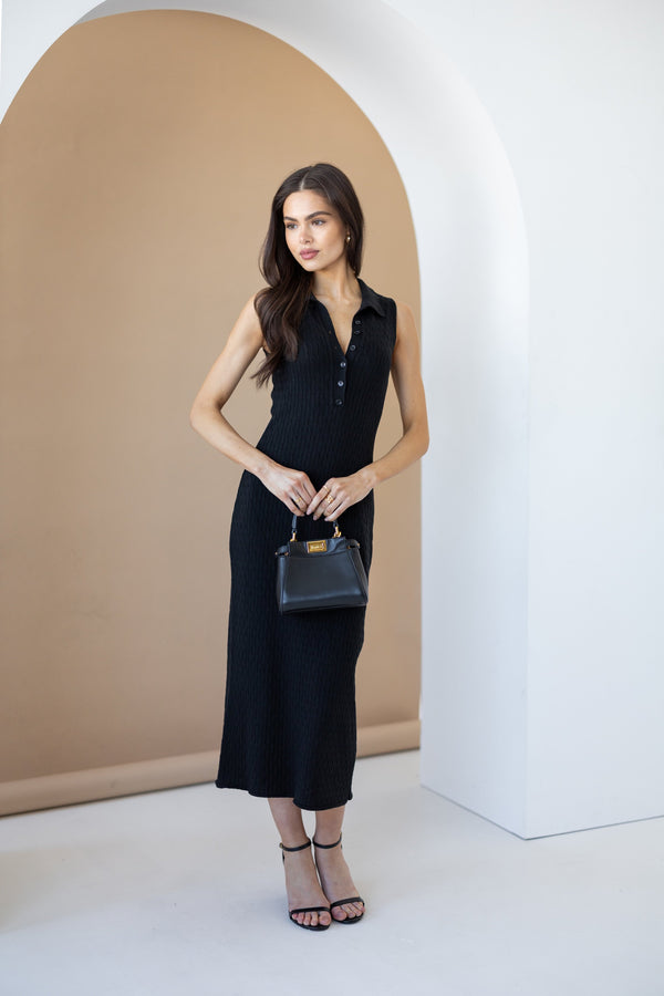 Roxane Sleeveless Polo Knit Dress – Black
