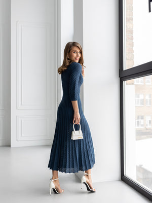 Aurelie Pointelle Knit Maxi Dress – Blue