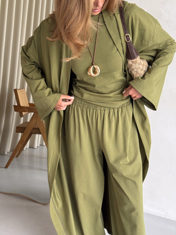 Cerise Ribbed Belted Robe Cardigan – Matcha