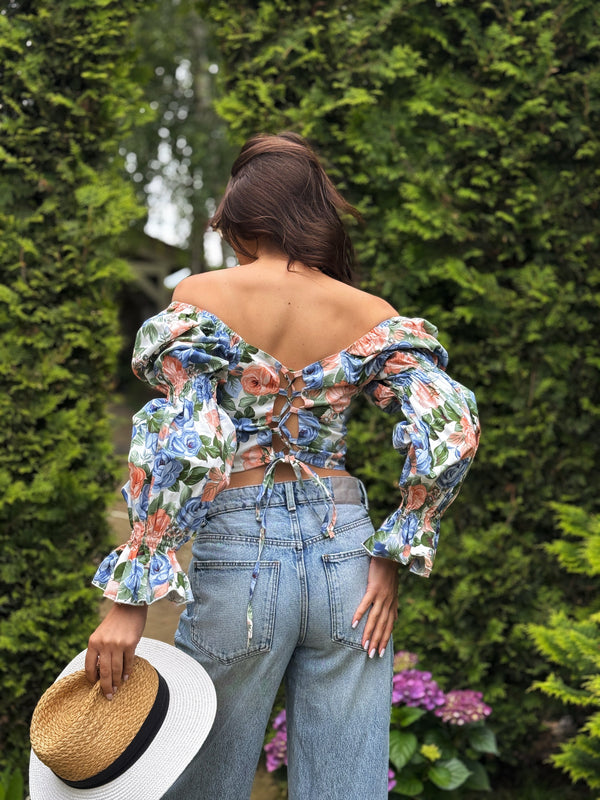 Sylvaine Off-Shoulder Printed Crop Top