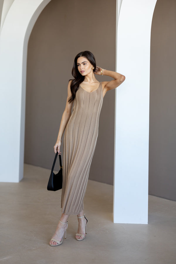 Livia Ribbed Maxi Dress – Camel