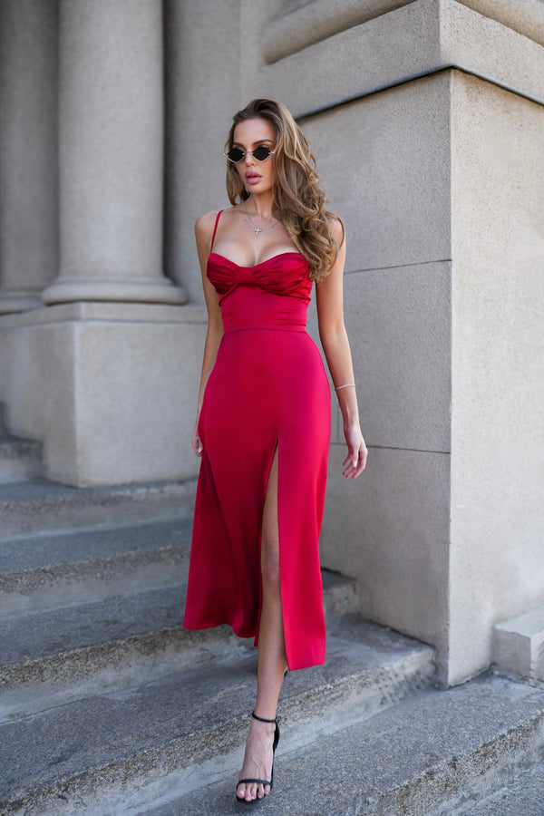 Léa Corset Slip Dress – Red