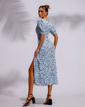 Perrette Printed Puff-Sleeve Midi Dress