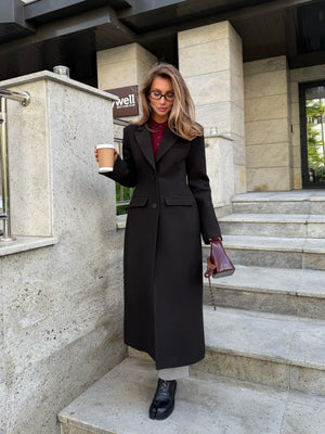 Irène Single-Breasted Wool Coat – Black