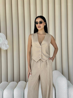 Blanche Waistcoat & Trouser Suit – Beige