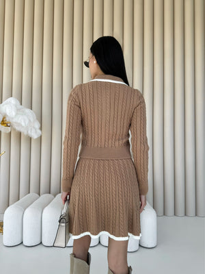 Coco Contrast-Trim Knit Set – Camel