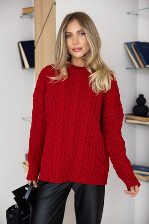 Mireille Cable Knit Sweater – Red