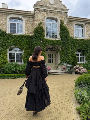 Bérénice Broderie Top & Skirt Set – Black