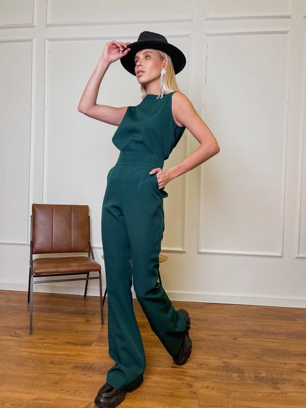 Hortense Sleeveless Top & Flare Trouser Set – Green