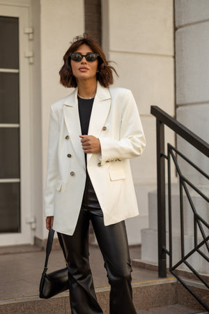 Gwendoline Double-Breasted Oversized Blazer – Milk White