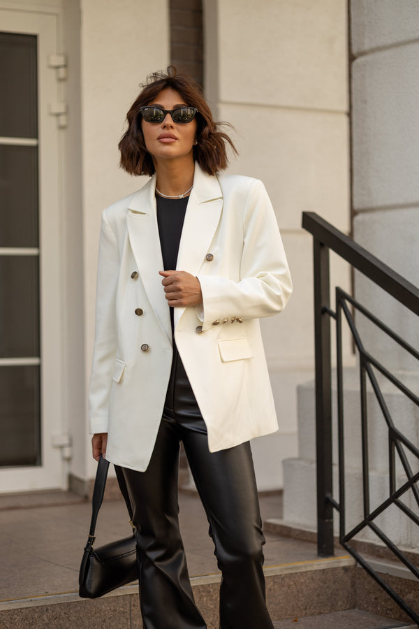 Gwendoline Double-Breasted Oversized Blazer – Milk White