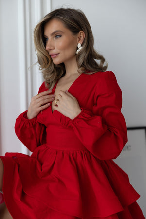 Fantine Bishop-Sleeve Ruffle Dress