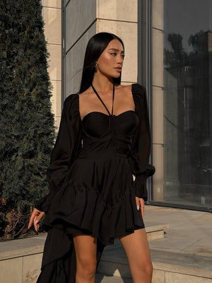 Éliette High-Low Ruffled Dress – Black