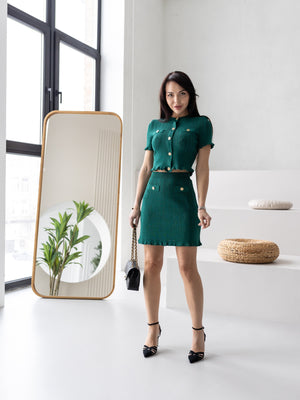 Camille Knit Top & Skirt Set – Green