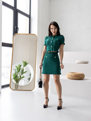 Camille Knit Top & Skirt Set in Green