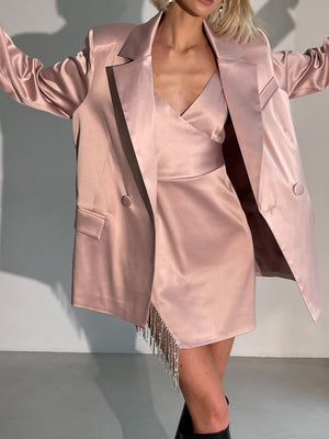 Ninon Satin Blazer & Dress Set – Powder Pink