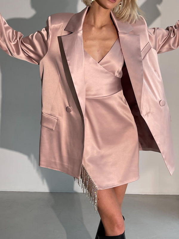 Ninon Satin Blazer & Dress Set – Powder Pink