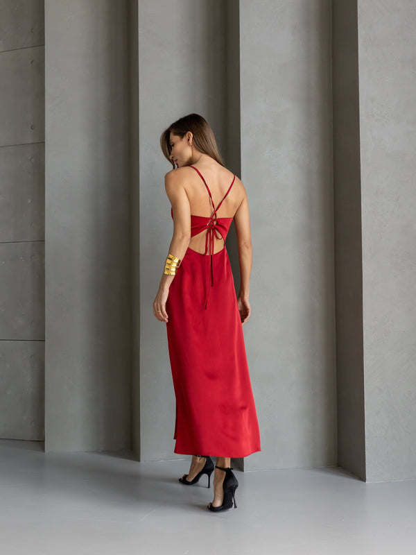 Anaïs Satin Slip Dress – Red
