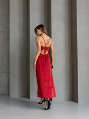 Anaïs Satin Slip Dress in Red