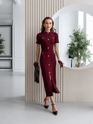 Margot Ribbed Midi Dress – Burgundy