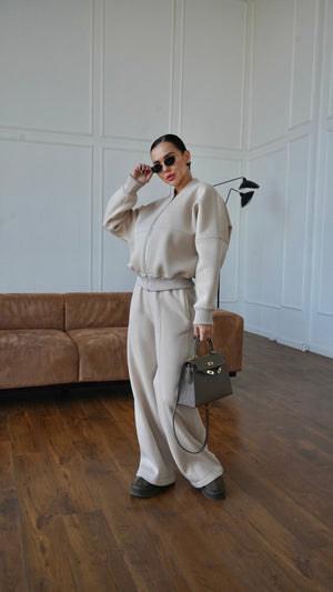 Alara Zip-Through Knit Set – Beige