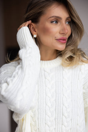 Mireille Cable Knit Sweater – Milk White