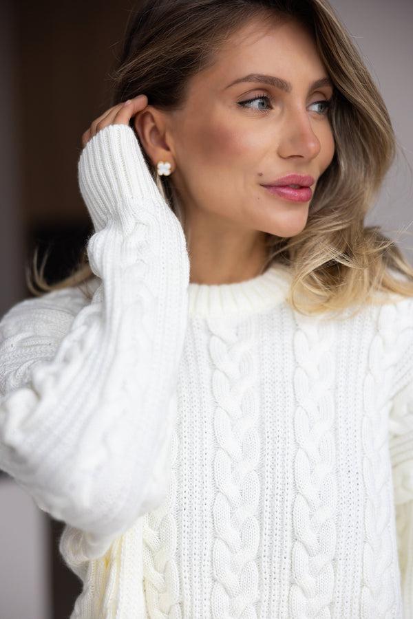 Mireille Cable Knit Sweater – Milk White