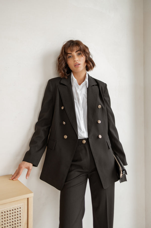 Victoire Double-Breasted Suit Set – Black