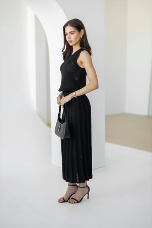 Ophélie Knit Top & Pleated Skirt Set – Black