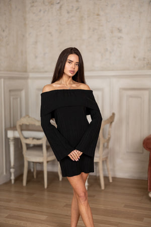 Noor Off-Shoulder Knit Dress – Black