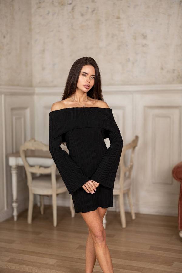 Noor Off-Shoulder Knit Dress – Black