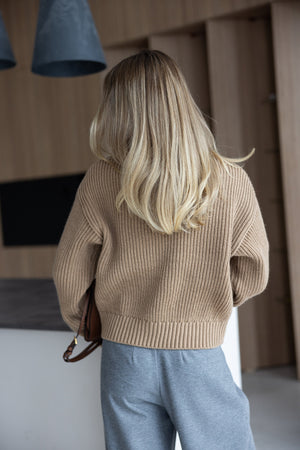 Romy Zip-Front Knit Jacket – Camel