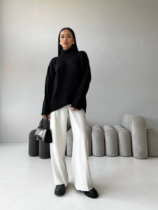 Maëlle Oversized Knit Sweater – Black