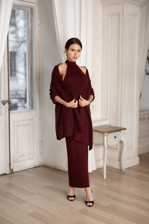 Salomé Halter Maxi & Cardigan Set – Burgundy