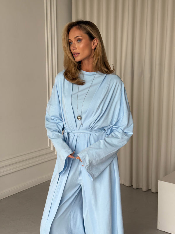 Cerise Ribbed Belted Robe Cardigan – Sky Blue