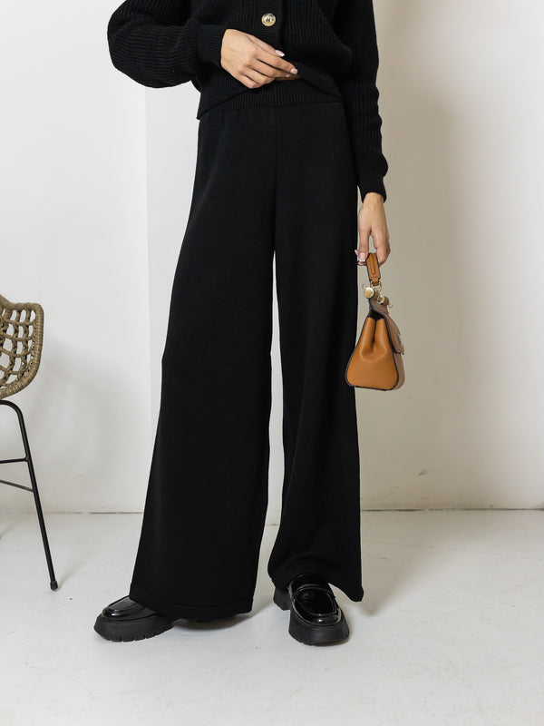 Adélaïde Knit Cardigan & Trouser Set – Black
