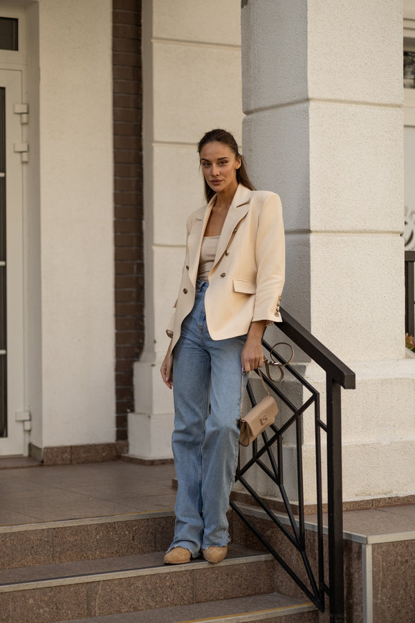 Gwendoline Double-Breasted Oversized Blazer – Sand