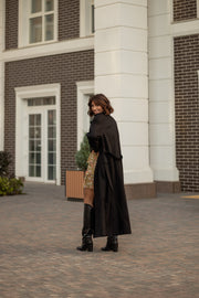 Dorothée Belted Faux-Leather Trench in Brown