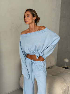 Céleste Off-Shoulder Knit Set – Sky Blue