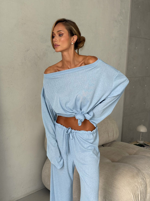 Céleste Off-Shoulder Knit Set – Sky Blue