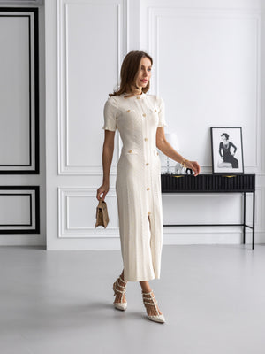 Margot Ribbed Midi Dress – Milk White
