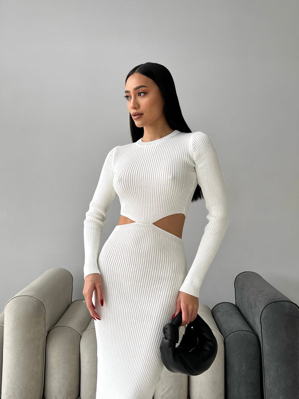 Nadia Ribbed Cut-Out Knit Set – Milk White