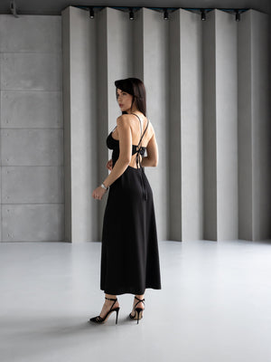 Anaïs Satin Slip Dress – Black